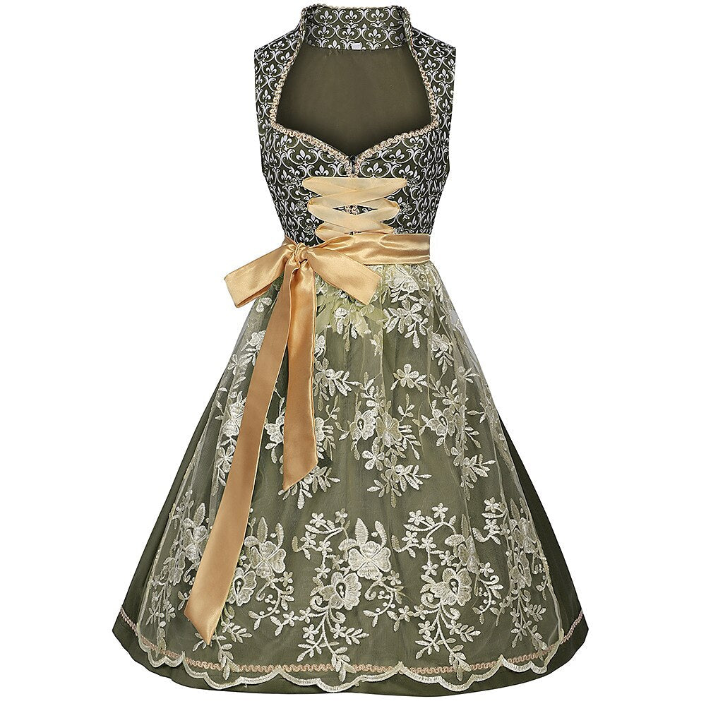 Embroidered dirndl dress in green – Oktoberfest | Elegant traditional dress with apron 0