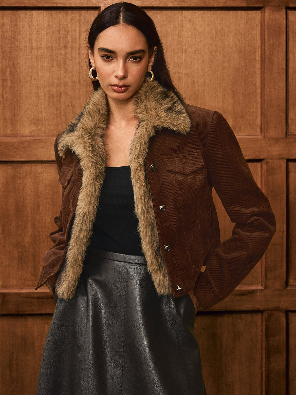 Faux Fur Collar Corduroy Jacket 0