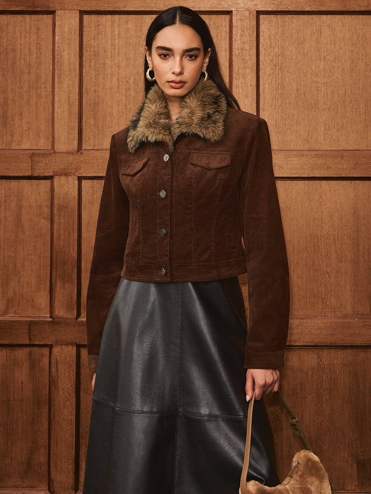 Faux Fur Collar Corduroy Jacket 1