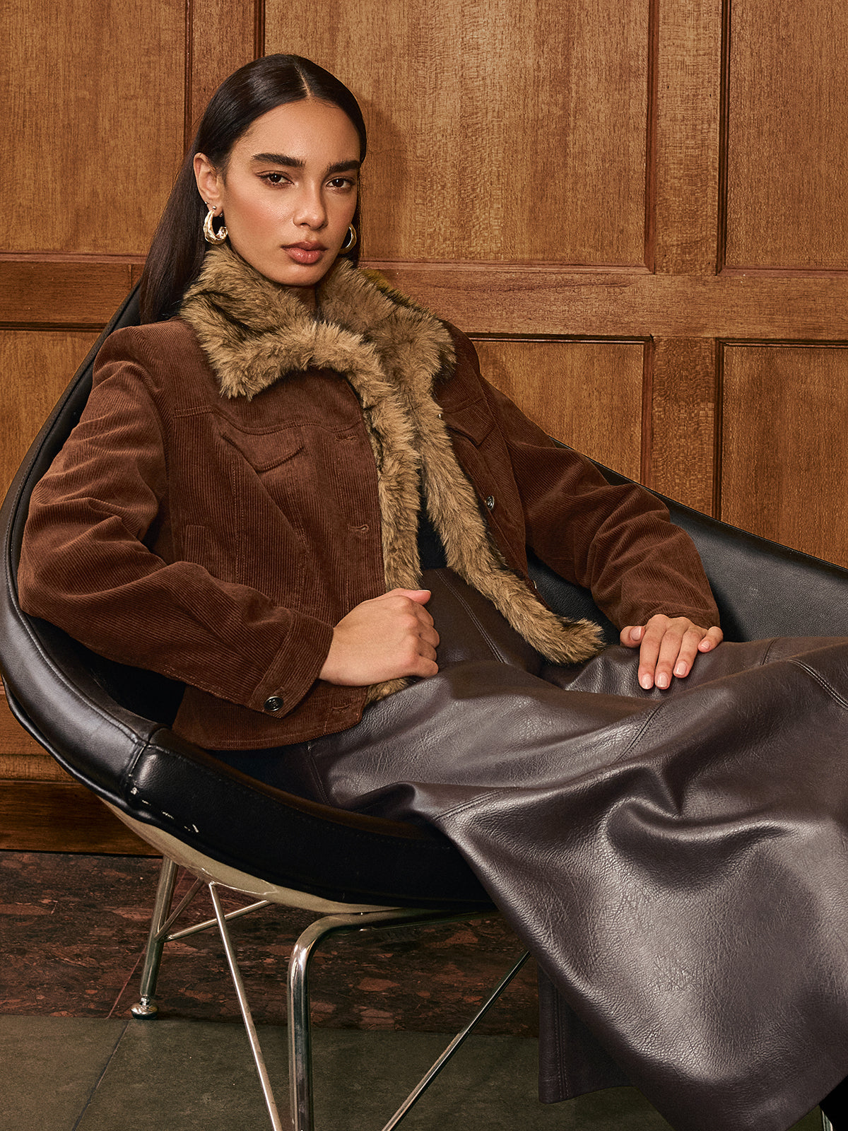 Faux Fur Collar Corduroy Jacket 3