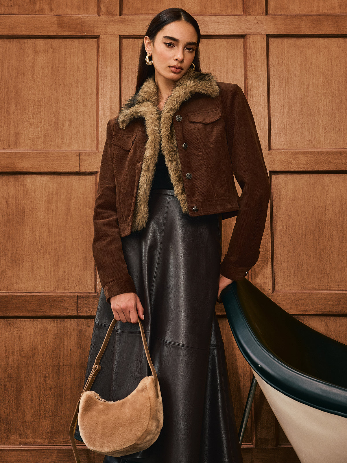 Faux Fur Collar Corduroy Jacket 4