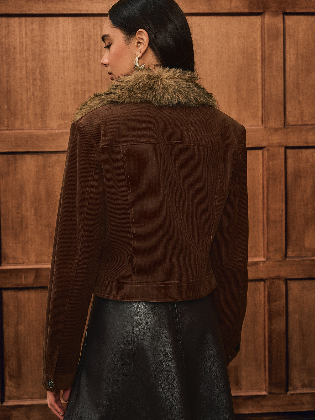 Faux Fur Collar Corduroy Jacket 5
