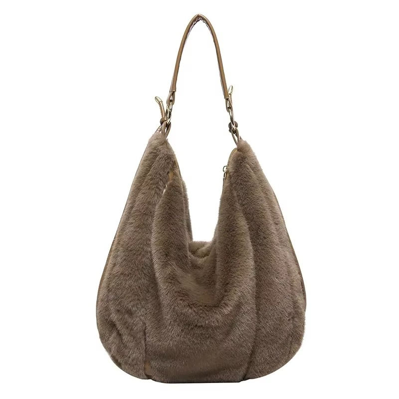 Fluffy Casual Shoulder Bag for Women with Zipper Closure – Cozy Winter Accessory 2