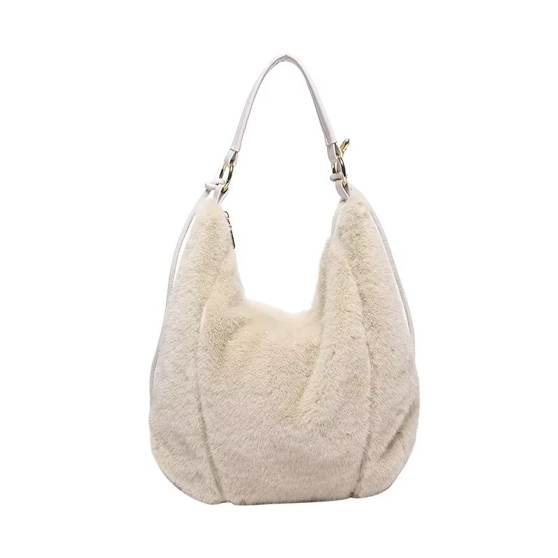 Fluffy Casual Shoulder Bag for Women with Zipper Closure – Cozy Winter Accessory 3