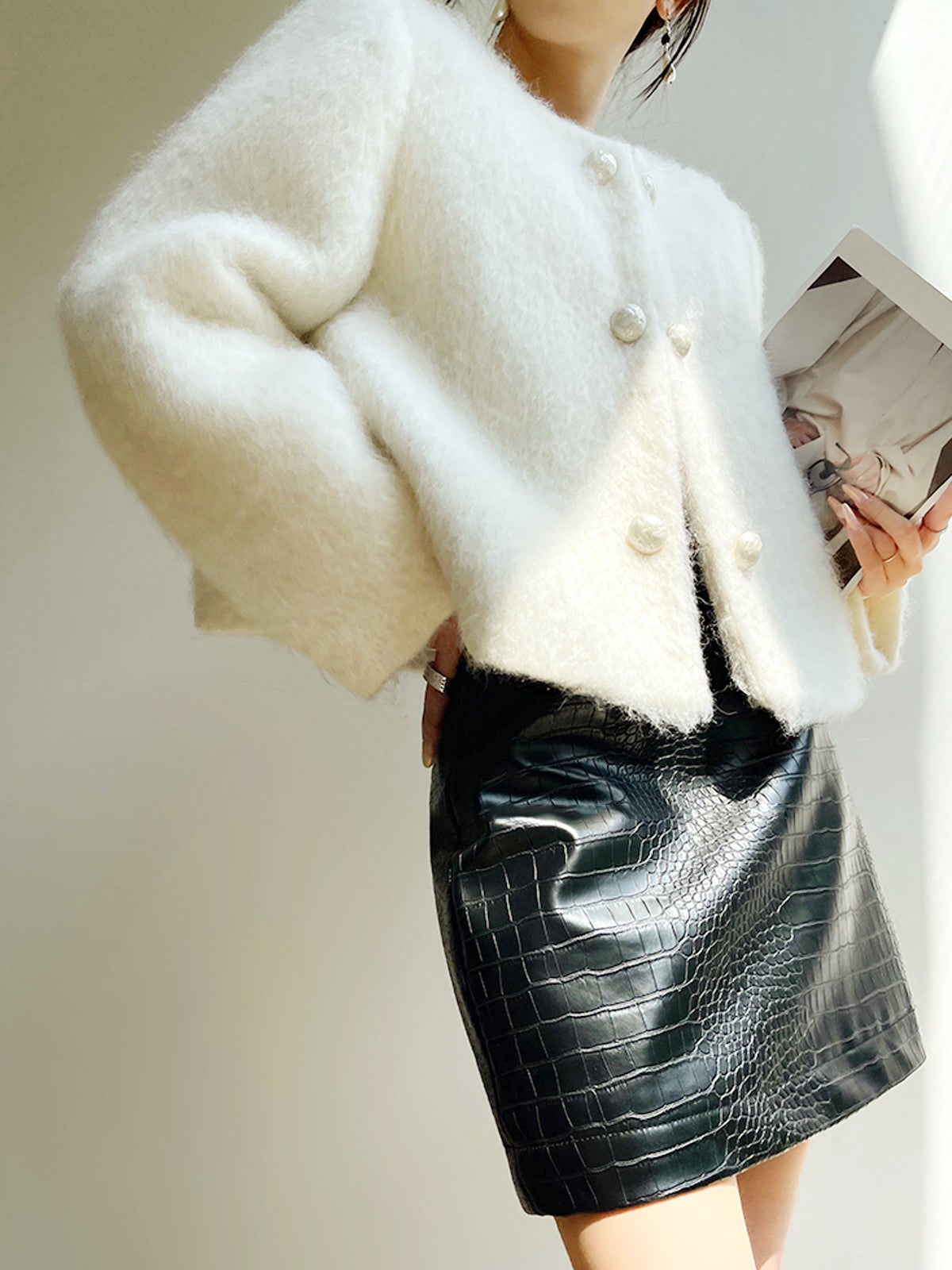 Fuzzy Button Short Wool Coat 2