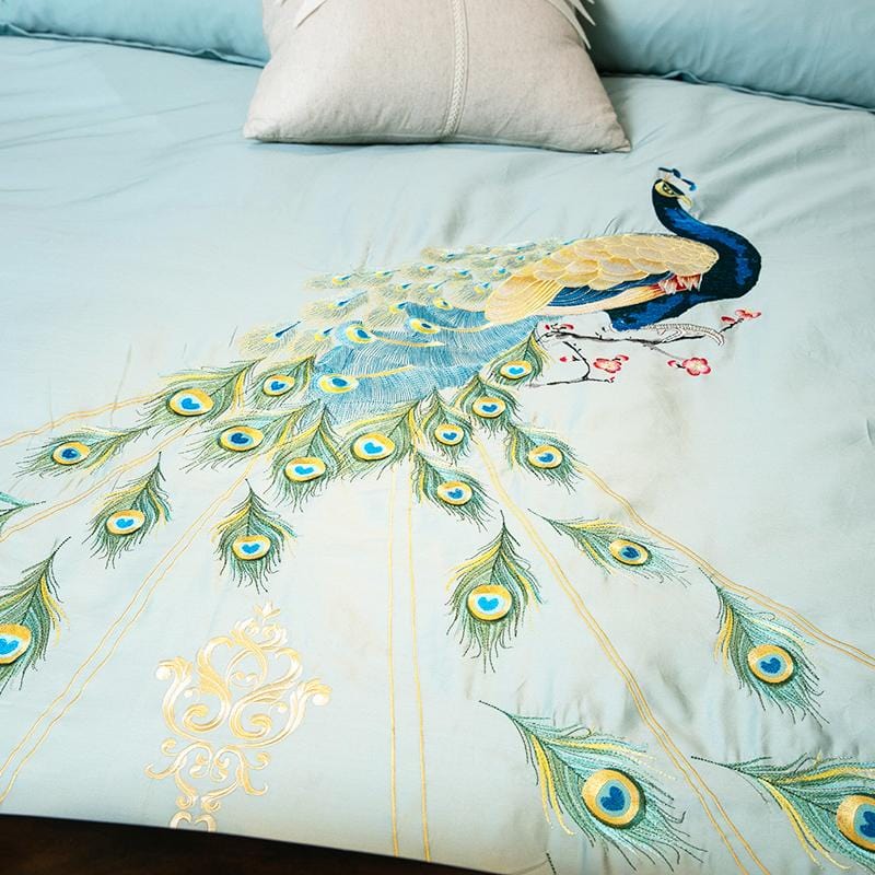 LuxeFeathers – Luxurious Egyptian Cotton Duvet Set with Teal and Peacock Pattern