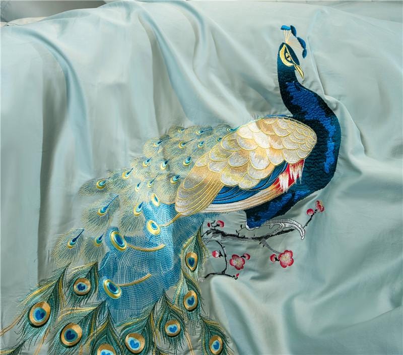 LuxeFeathers – Luxurious Egyptian Cotton Duvet Set with Teal and Peacock Pattern