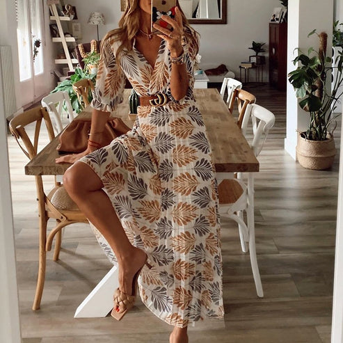 Hymans - Women's Boho Maxi Dress with Flattering V-Neck for Summer Elegance-1