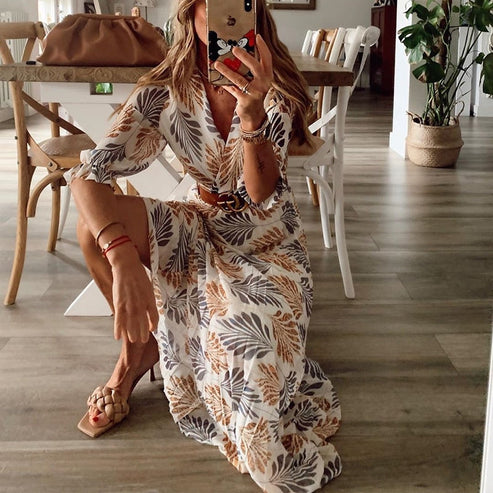 Hymans - Women's Boho Maxi Dress with Flattering V-Neck for Summer Elegance-2