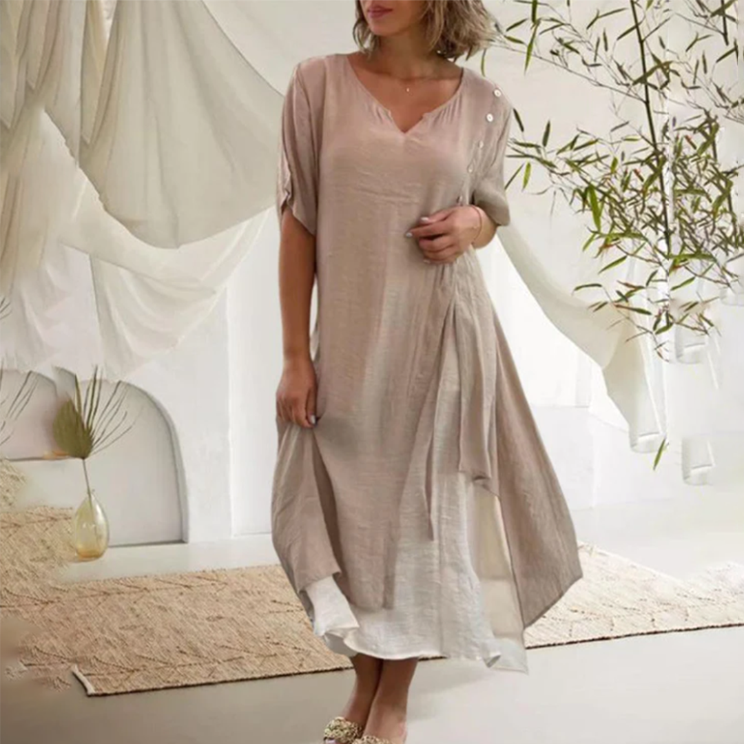 Variant image for Elegant Black Women's Dress - V-Neck with Short Sleeves for Versatile Styling-15