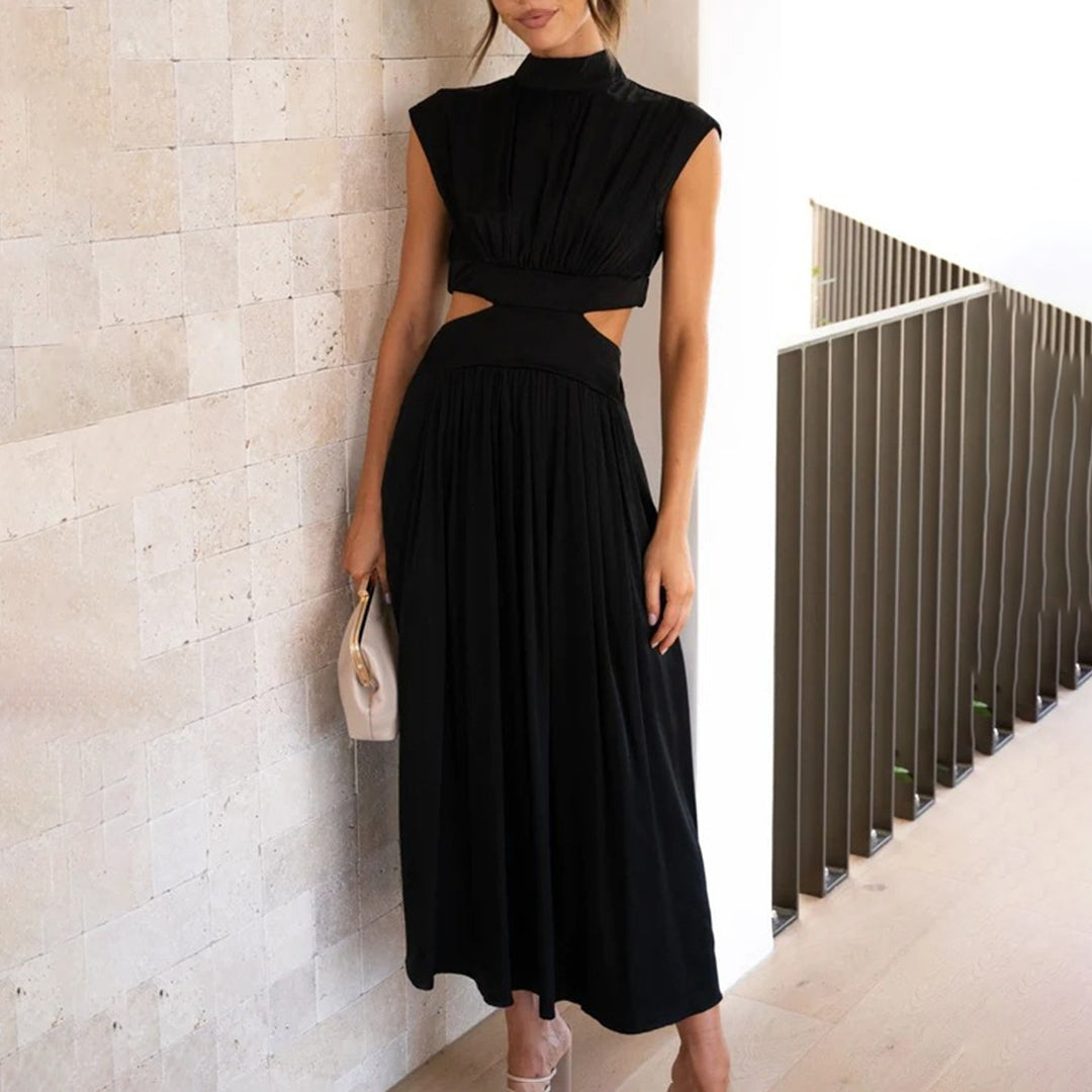 Variant image for Elegant Short Sleeve Polyester Womens Dress with Raised Collar for Summer-1