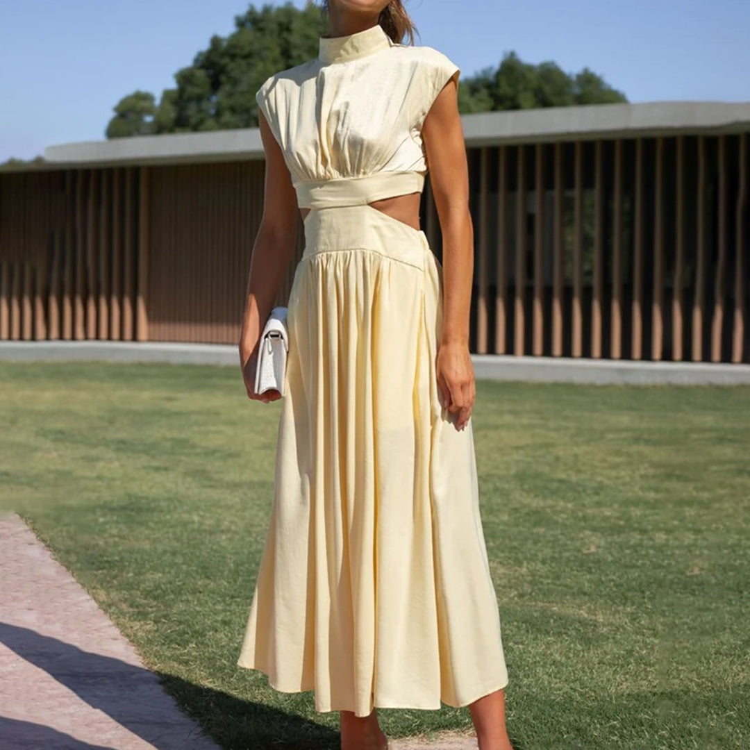 Variant image for Elegant Short Sleeve Polyester Womens Dress with Raised Collar for Summer-13