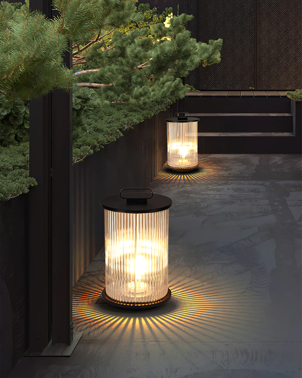 GlowSphere – Elegant Glass and Stainless Steel Garden Lamp