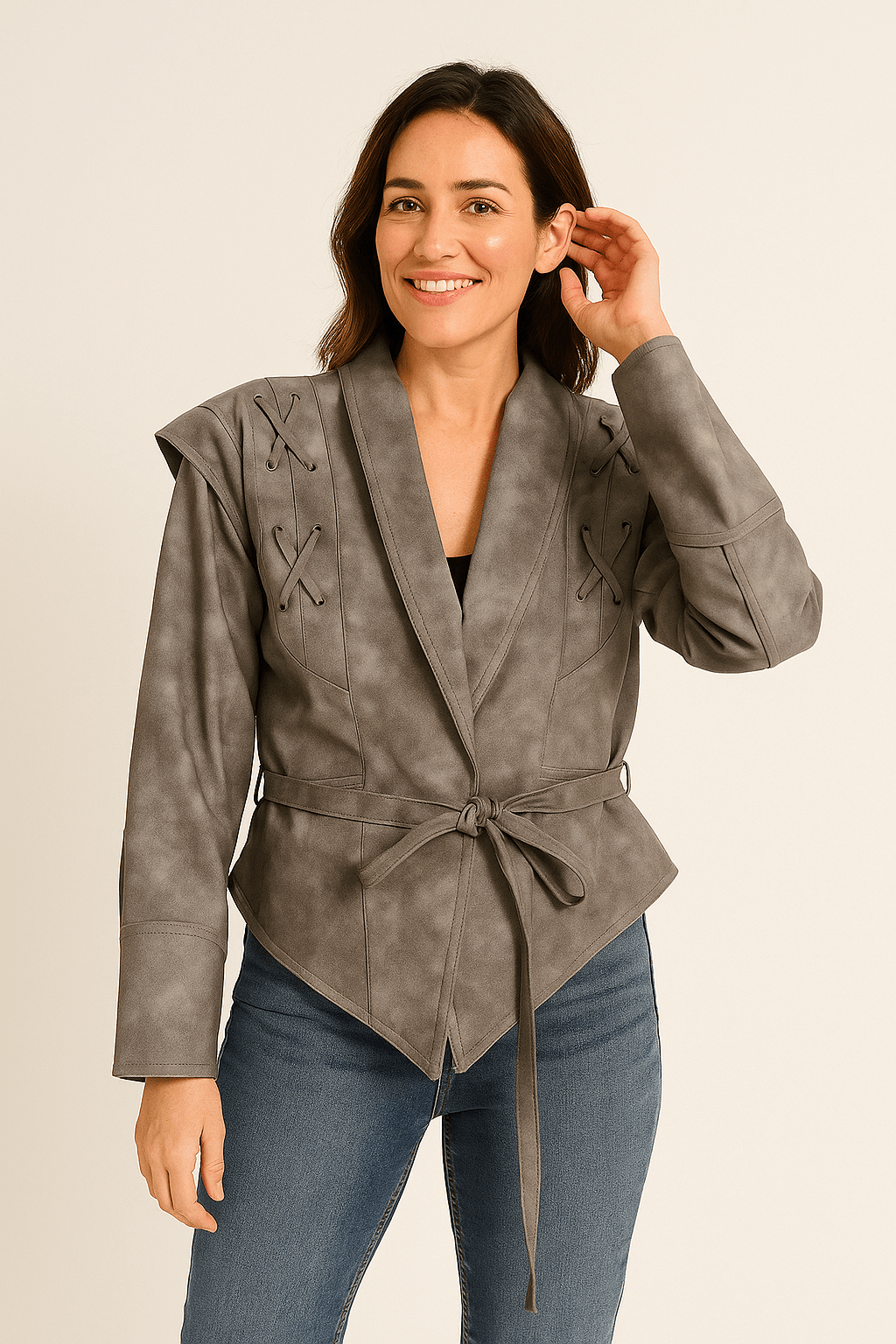 Madonna leather jacket with tie belt 4
