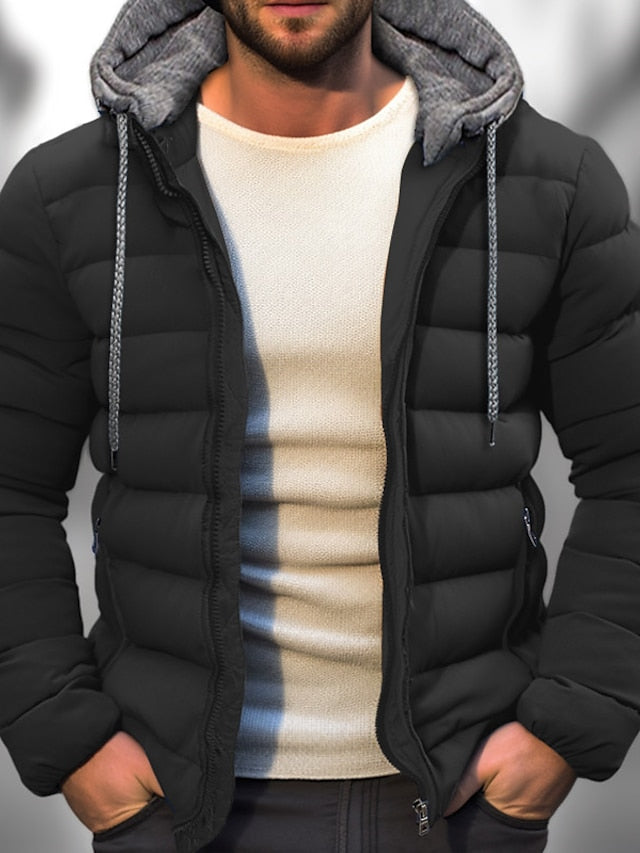 Men's Lightweight Insulated Winter Coat with Zipper Hood and Adjustable Drawstring 2