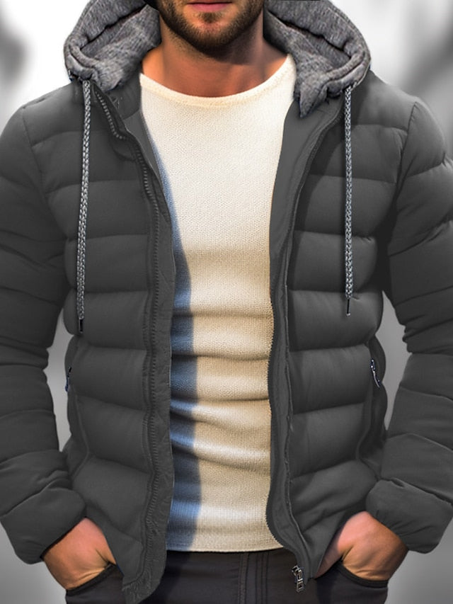 Men's Lightweight Insulated Winter Coat with Zipper Hood and Adjustable Drawstring 3