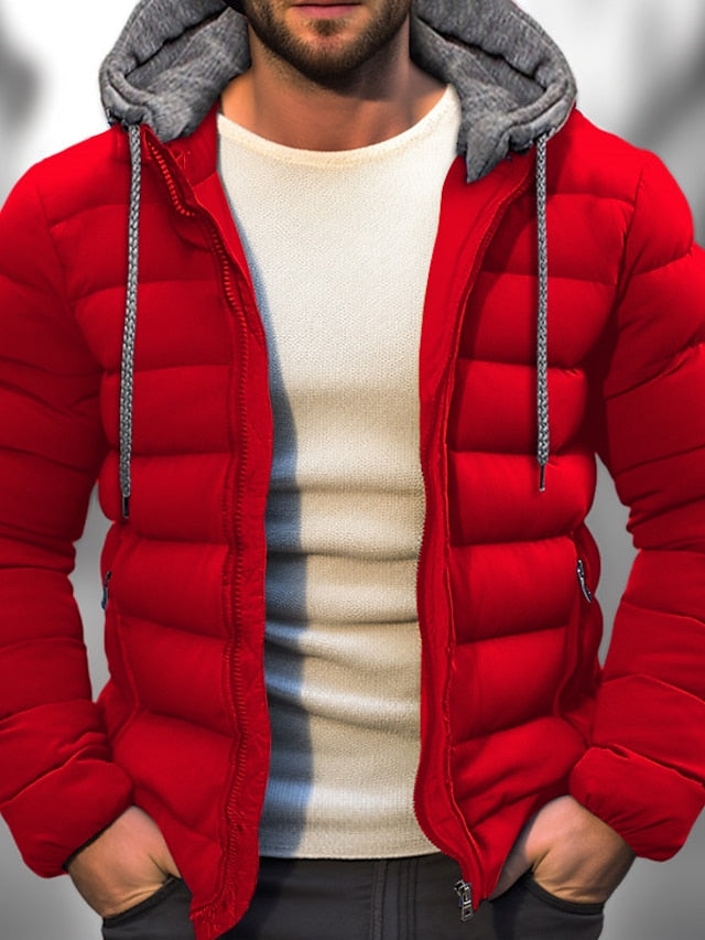 Men's Lightweight Insulated Winter Coat with Zipper Hood and Adjustable Drawstring 4