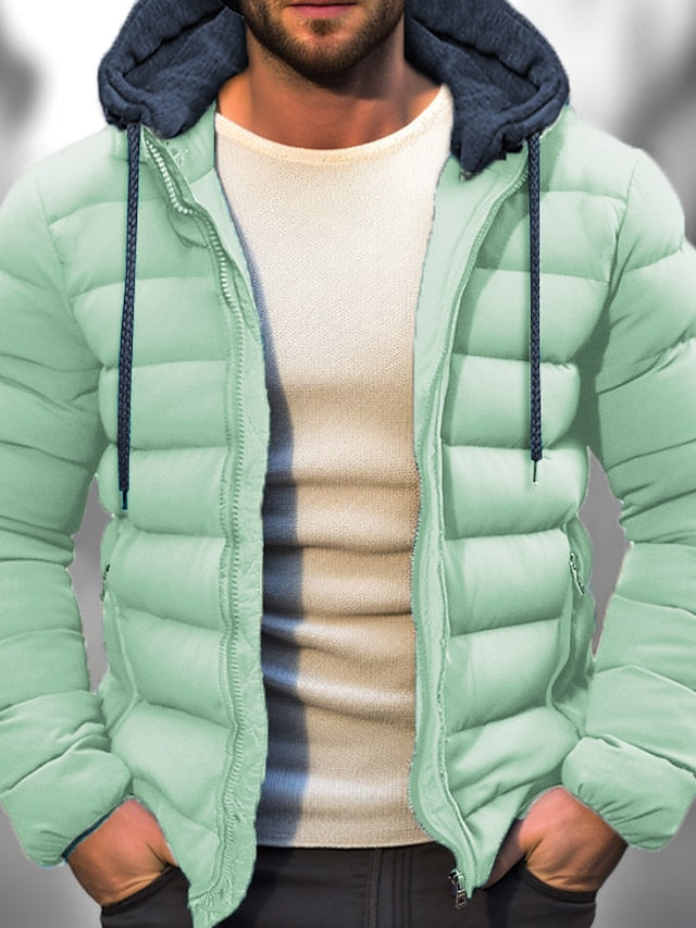 Men's Lightweight Insulated Winter Coat with Zipper Hood and Adjustable Drawstring 6