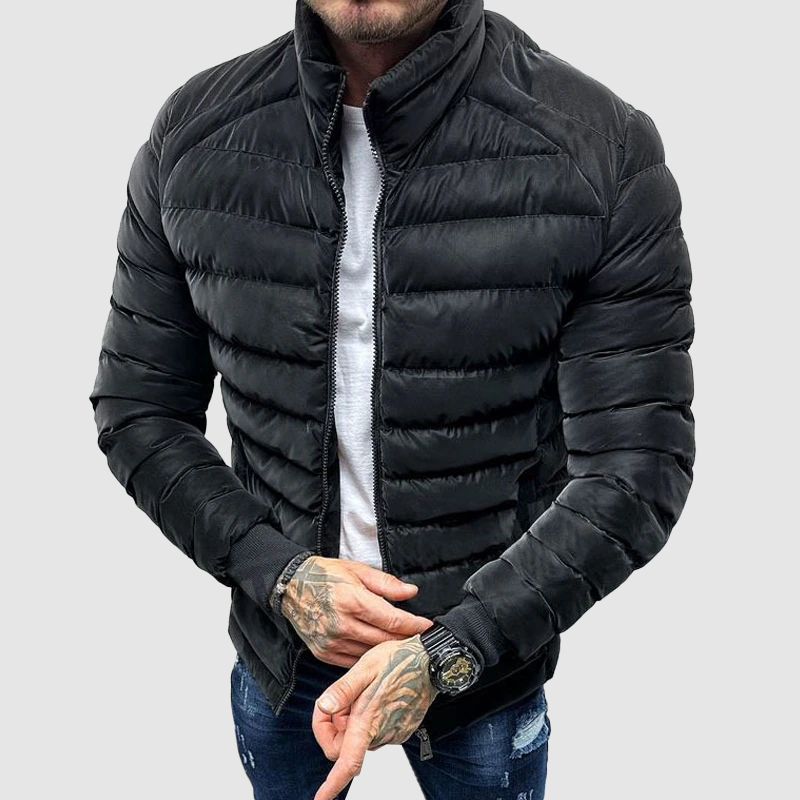Men's Quilted Puffer Jacket with High Collar – Lightweight Fitted Winter Coat for Cold Weather 4