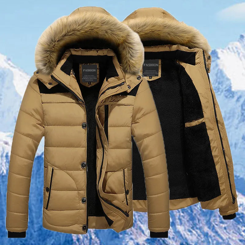 Men's Quilted Winter Coat with Fur Trim – Water-Resistant Insulated Outerwear for Cold Weather 1