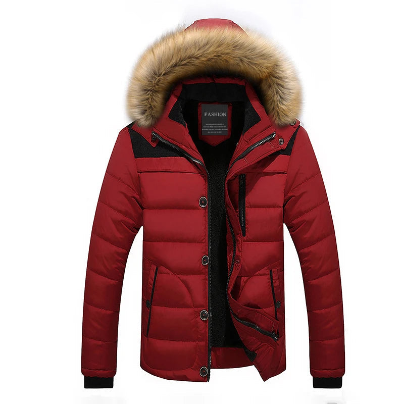 Men's Quilted Winter Coat with Fur Trim – Water-Resistant Insulated Outerwear for Cold Weather 2