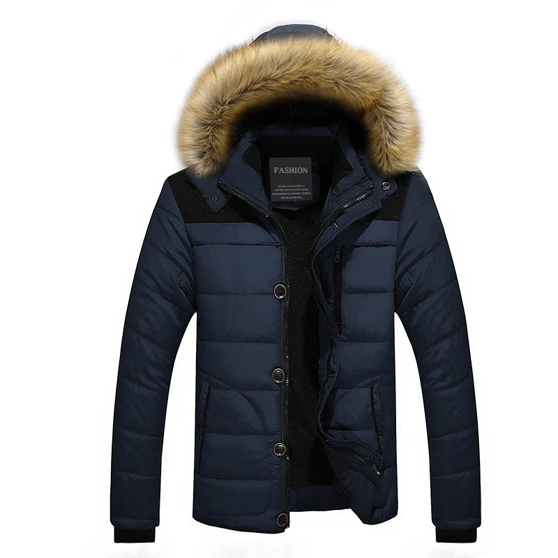 Men's Quilted Winter Coat with Fur Trim – Water-Resistant Insulated Outerwear for Cold Weather 3