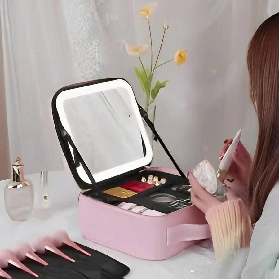 Mirrorglam – Makeup bag with LED mirror – Portable cosmetic bag with light and storage space for perfect styling on the go 2