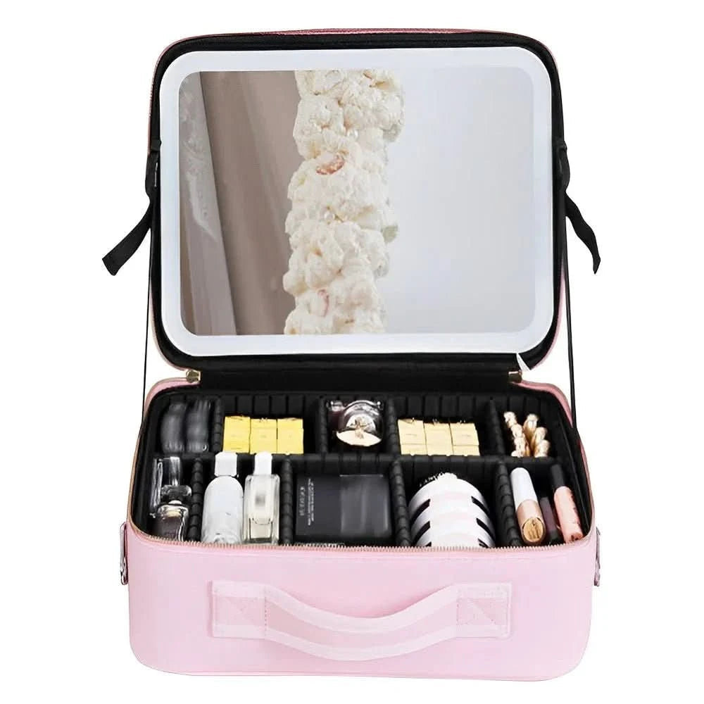 Mirrorglam – Makeup bag with LED mirror – Portable cosmetic bag with light and storage space for perfect styling on the go 3
