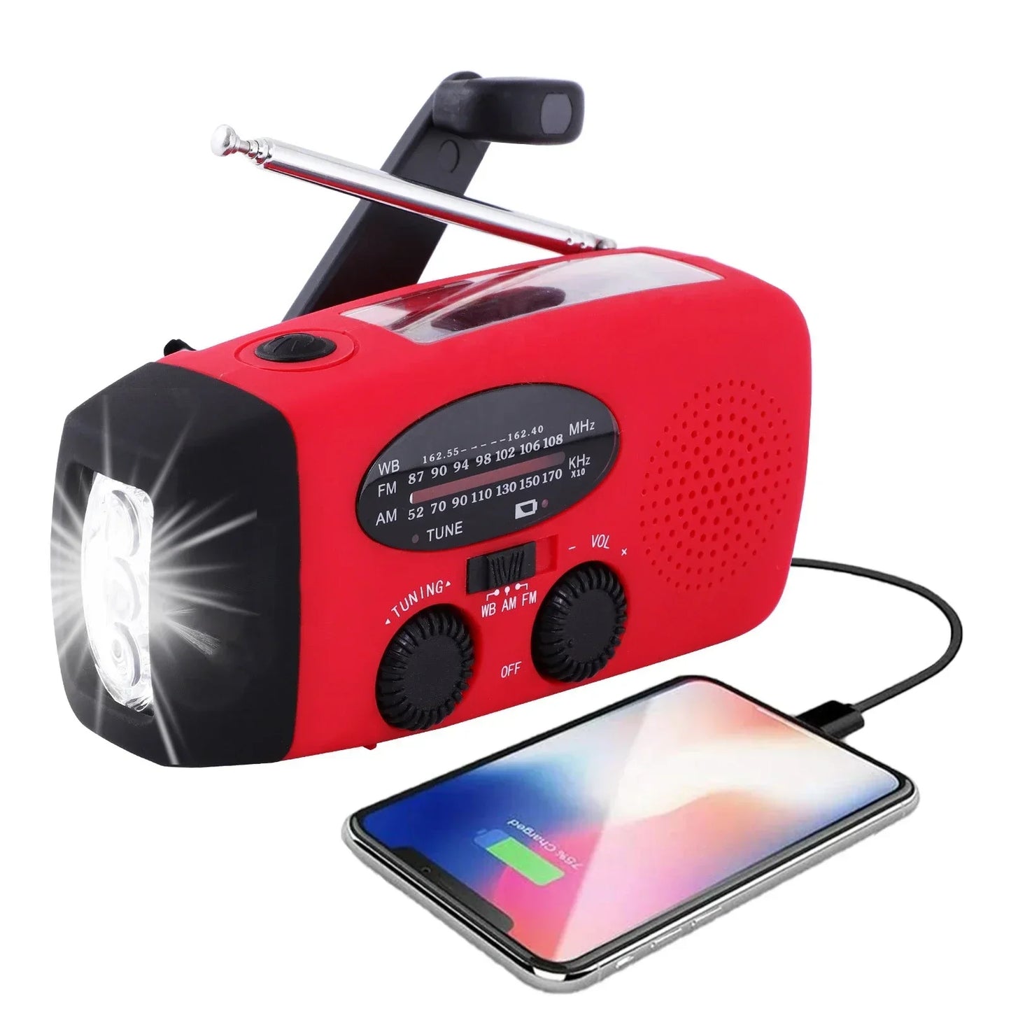 Portable Emergency Radio with Flashlight and Power Bank – Solar, Hand Crank, USB-C Charging, Water Resistant, AM/FM Reception-4