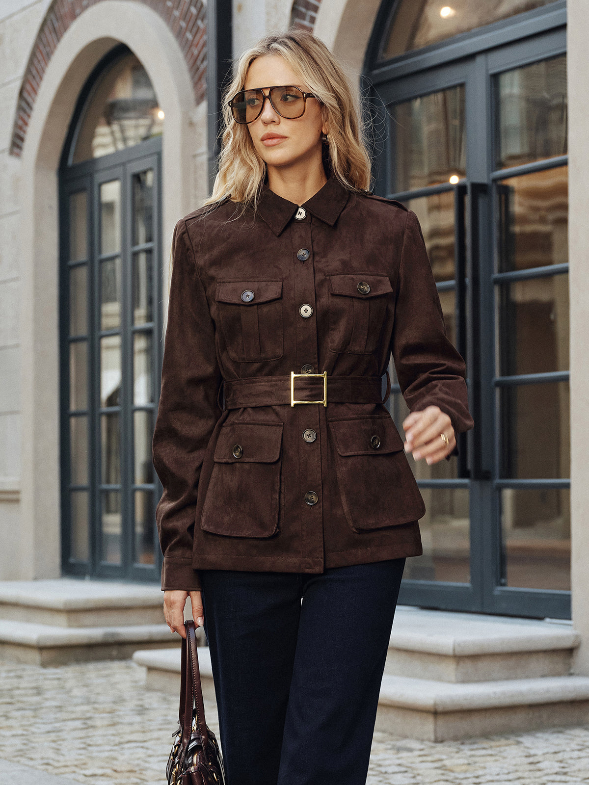 Multiple Pocket Belted Suede Trench Coat 2