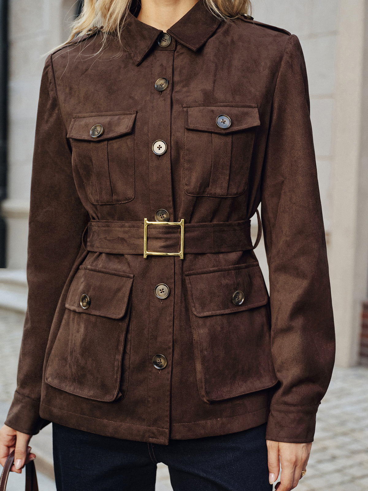 Multiple Pocket Belted Suede Trench Coat 4