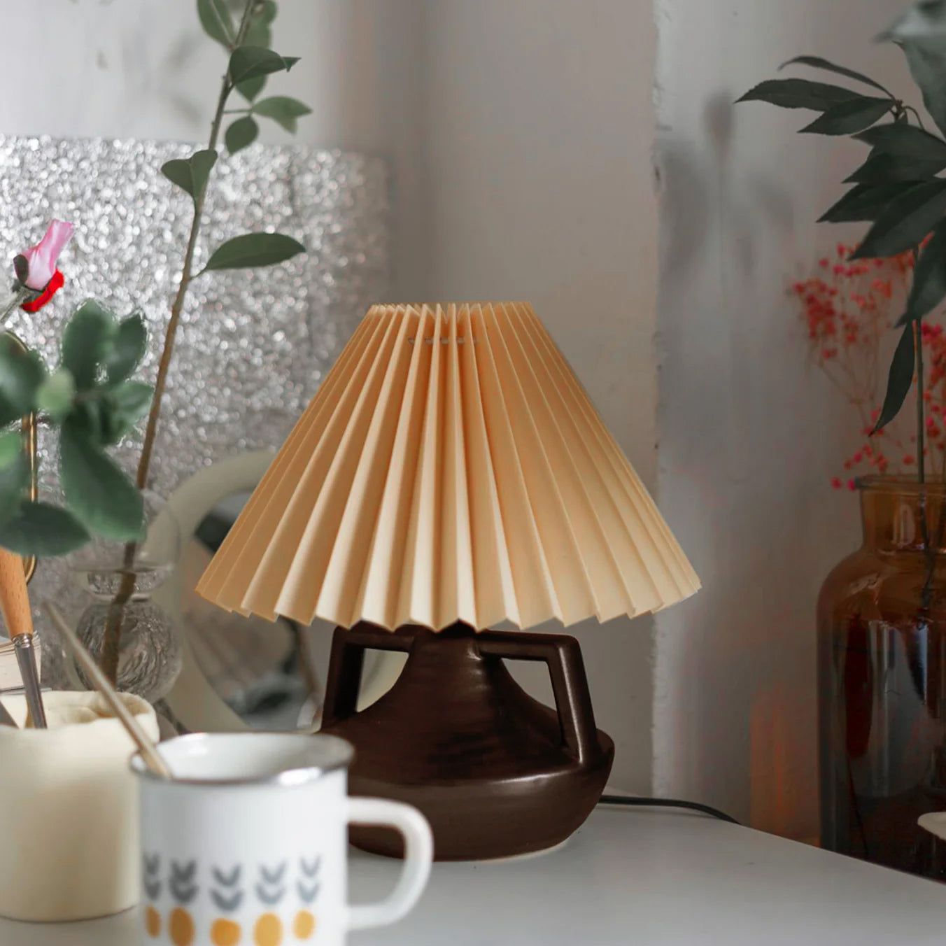 GentleNavia - Table Lamp with Elegant Pleated Shade and Soft Glow