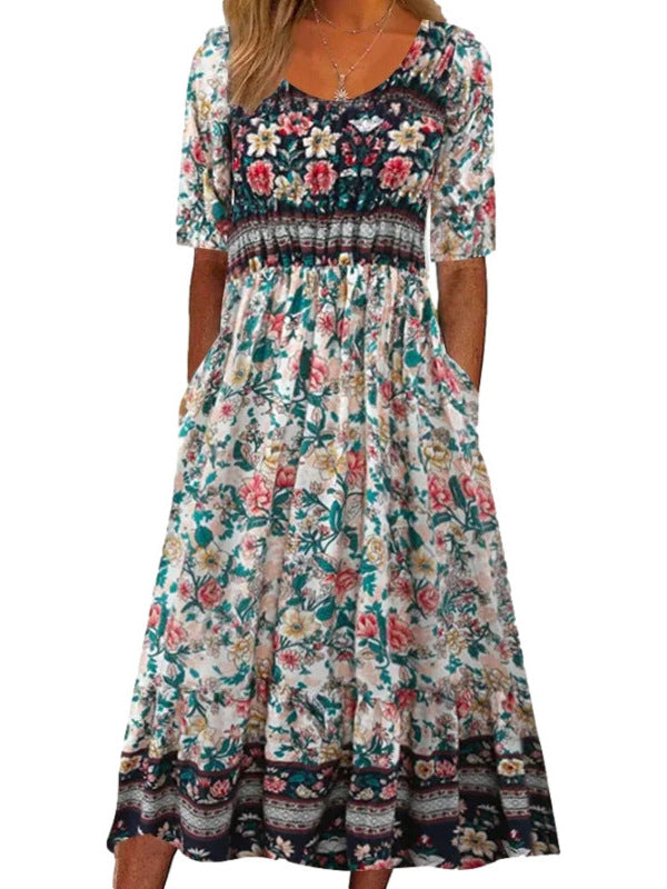 Abito Midi Floreale da Donna, Tessuto Arioso per Eventi Casual e Formali