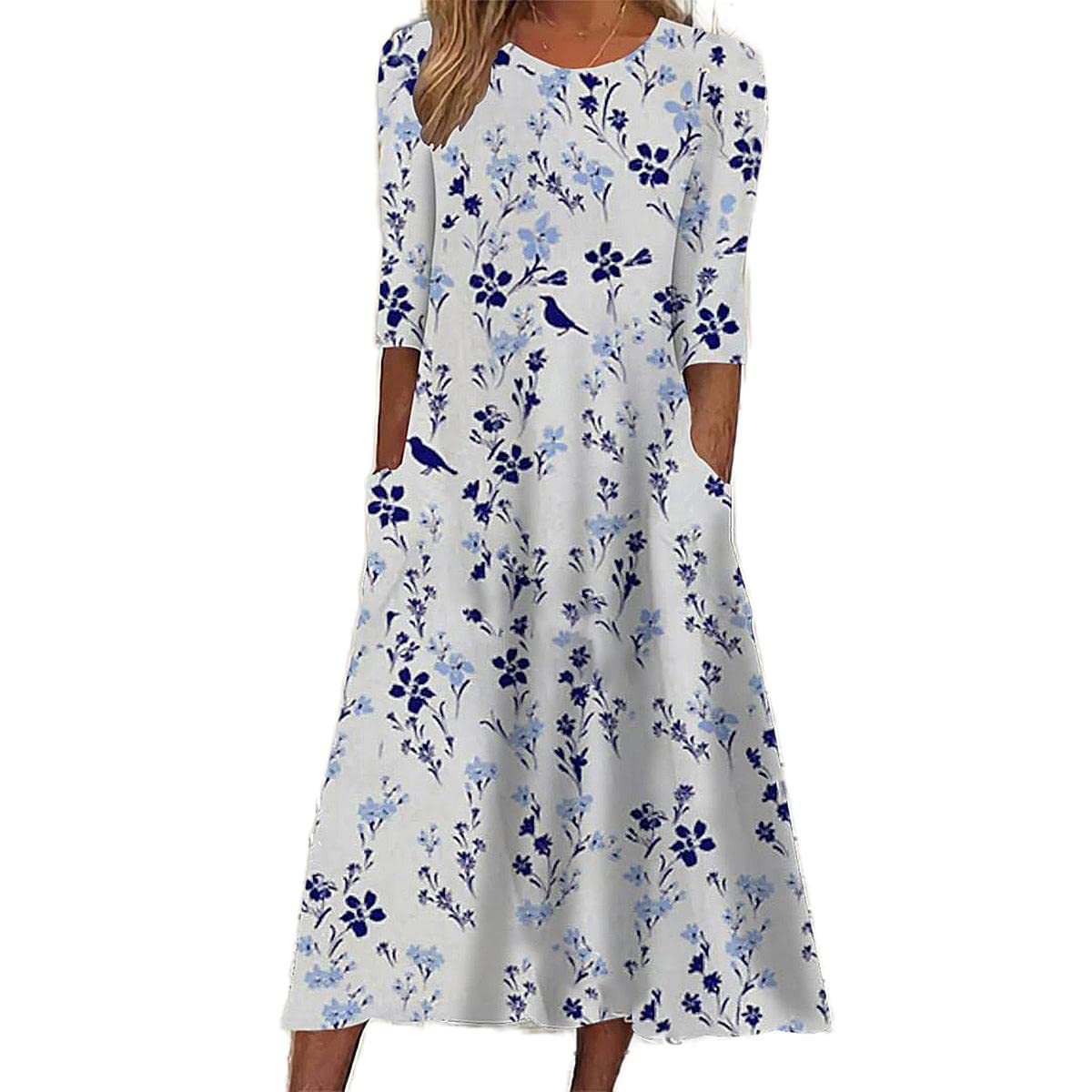 Abito Midi Floreale da Donna, Tessuto Arioso per Eventi Casual e Formali