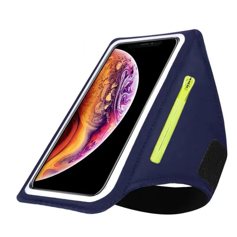 Regulowany uchwyt na telefon do biegania z przegródką na słuchawki – pasuje na ramiona o obwodzie 26-42 cm, kompatybilny z iPhone i Galaxy