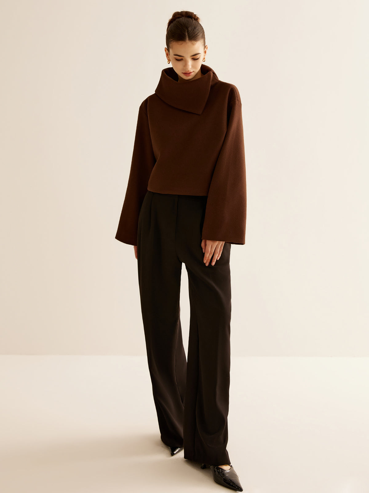 Plain Turtleneck Tweed Top 1