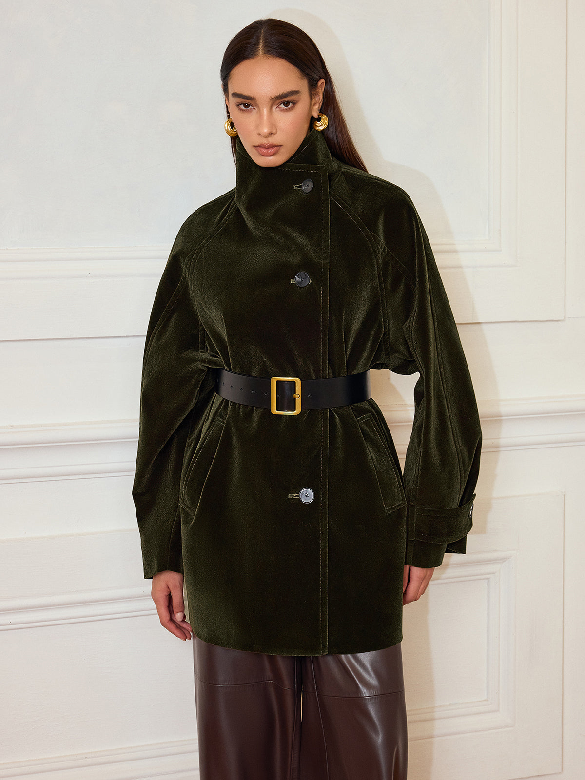 Pocketed Velvet Coat without Belt 3