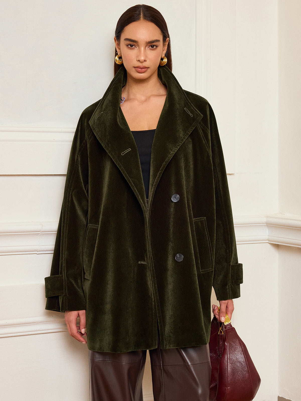 Pocketed Velvet Coat without Belt 4