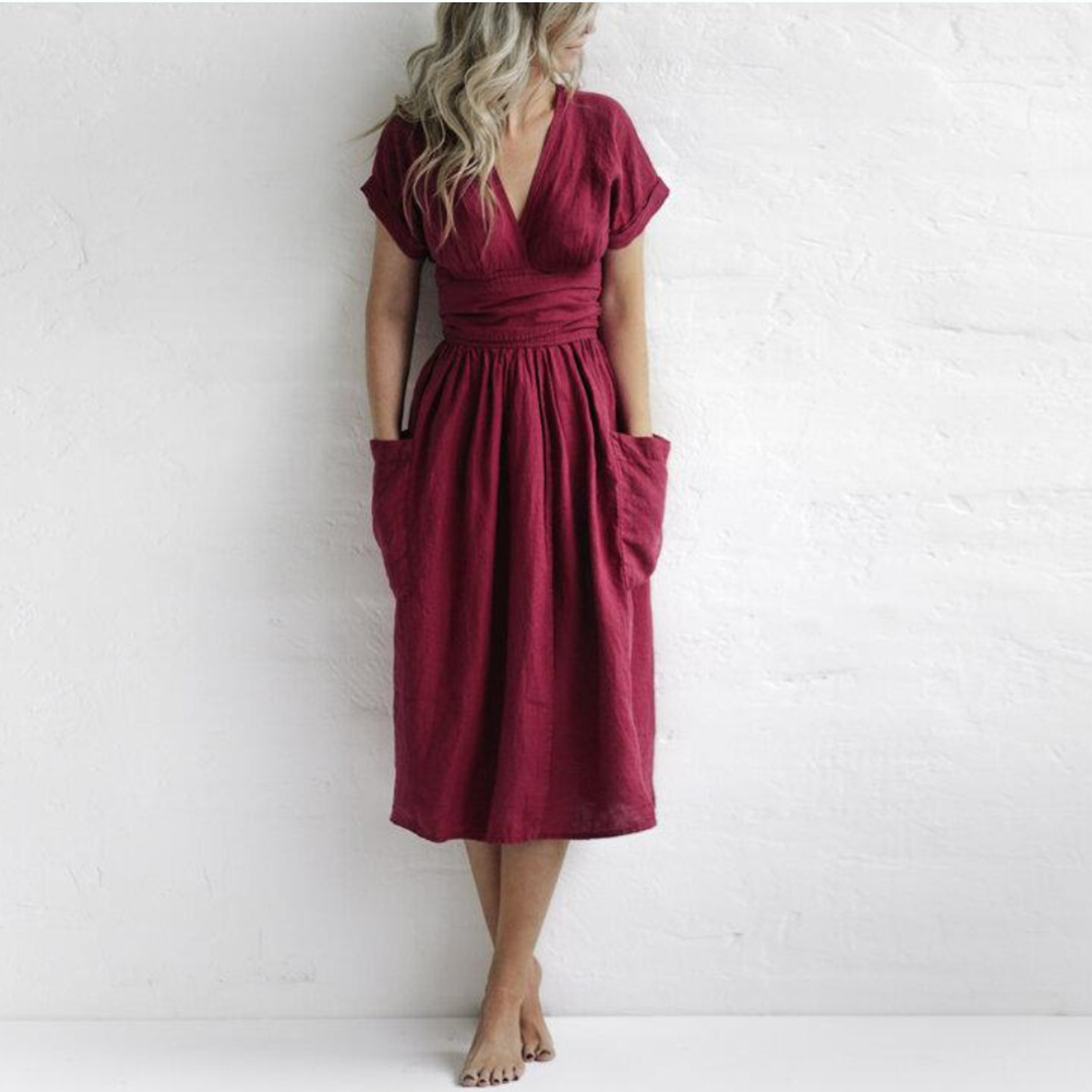 Casual V-Neck Maxi Dress for Women - Stylish A-Line Summer Dress-1