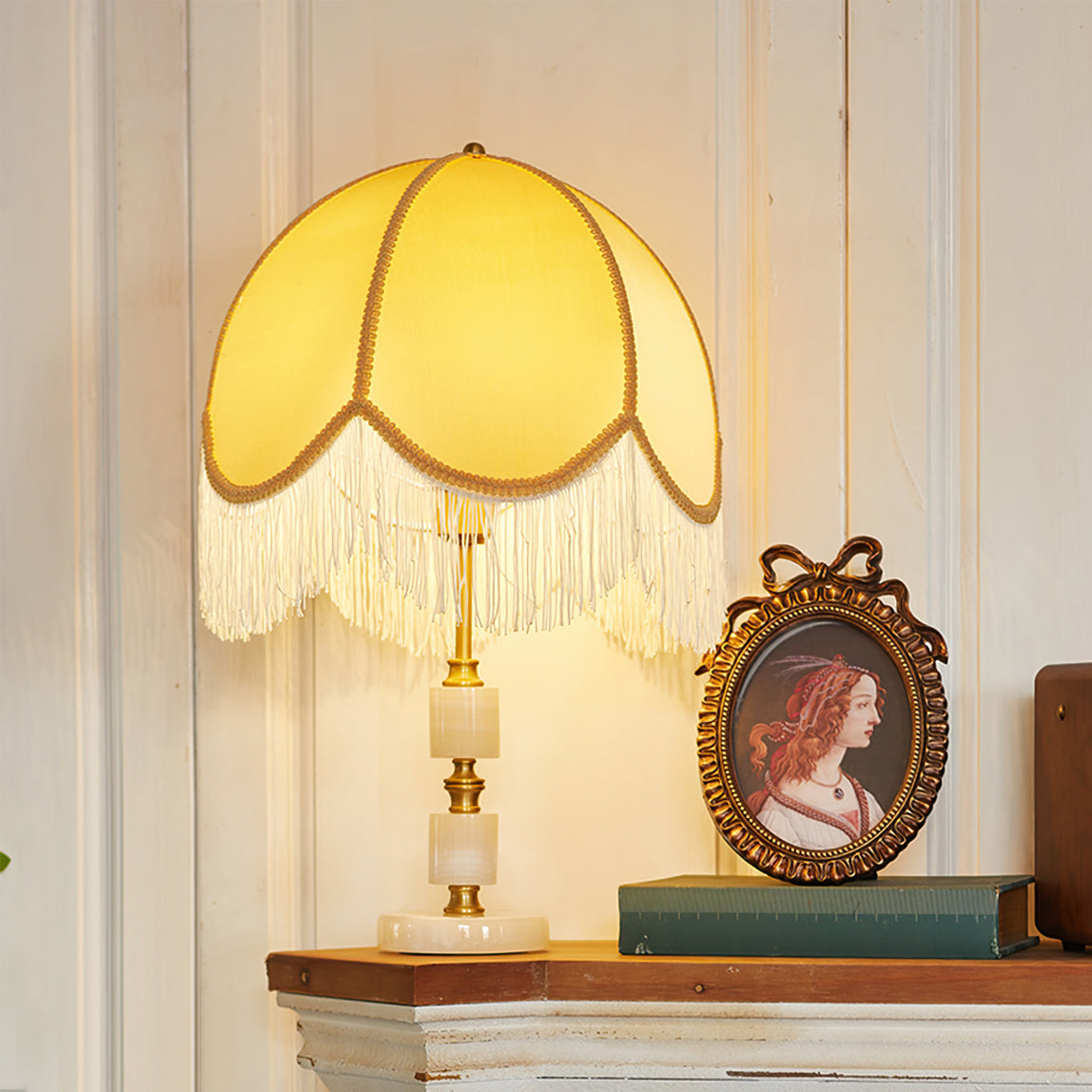 MarbleCharm – Rustic Table Lamp with Tassel Accent