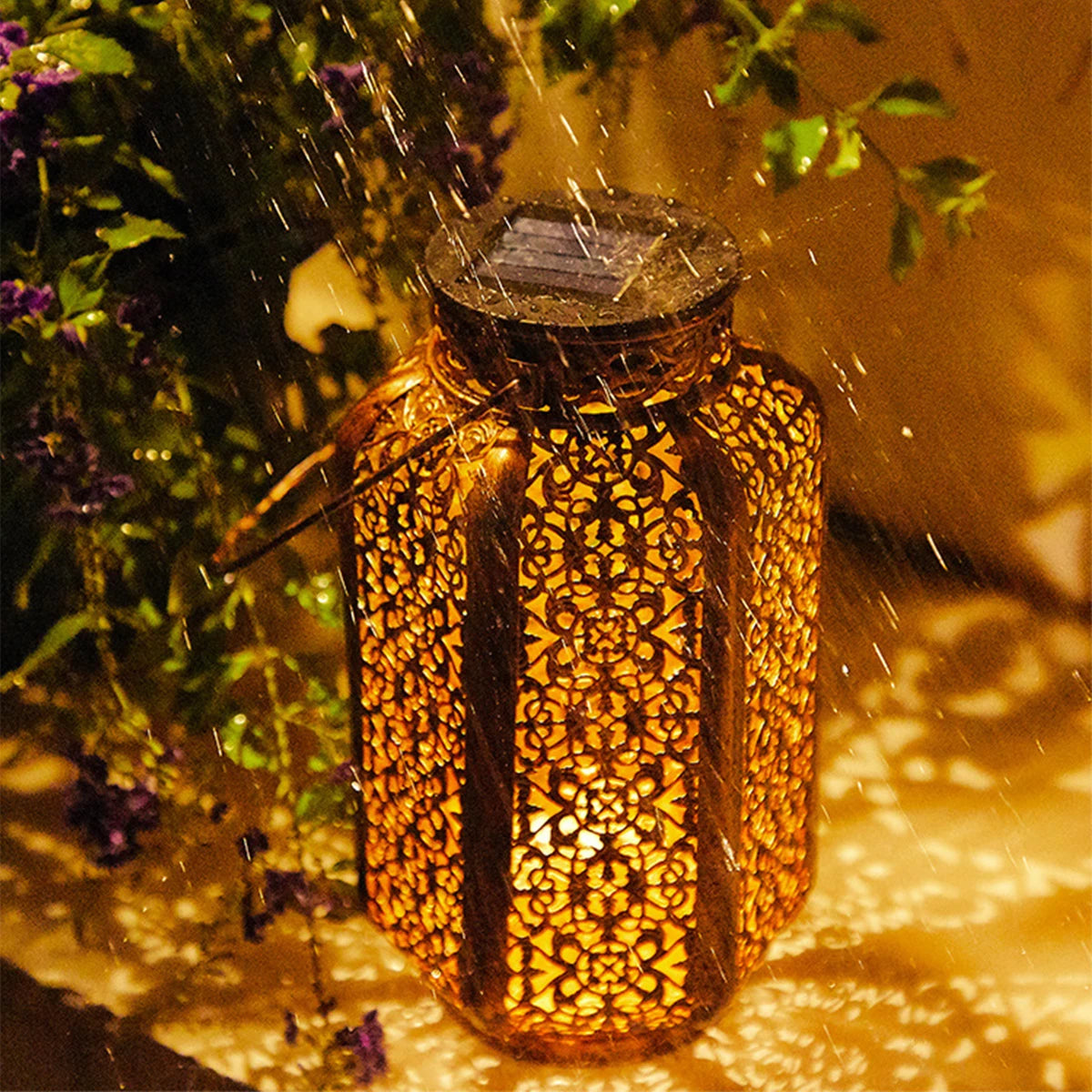 Vintage Iron Outdoor Solar Lantern - Decorative Garden Lantern Lights-4