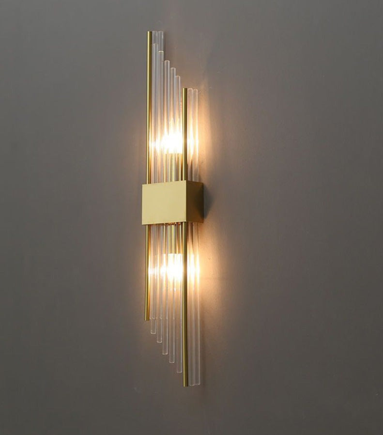 RadiantCrown – Lámpara de pared de cristal dorado con construcción duradera
