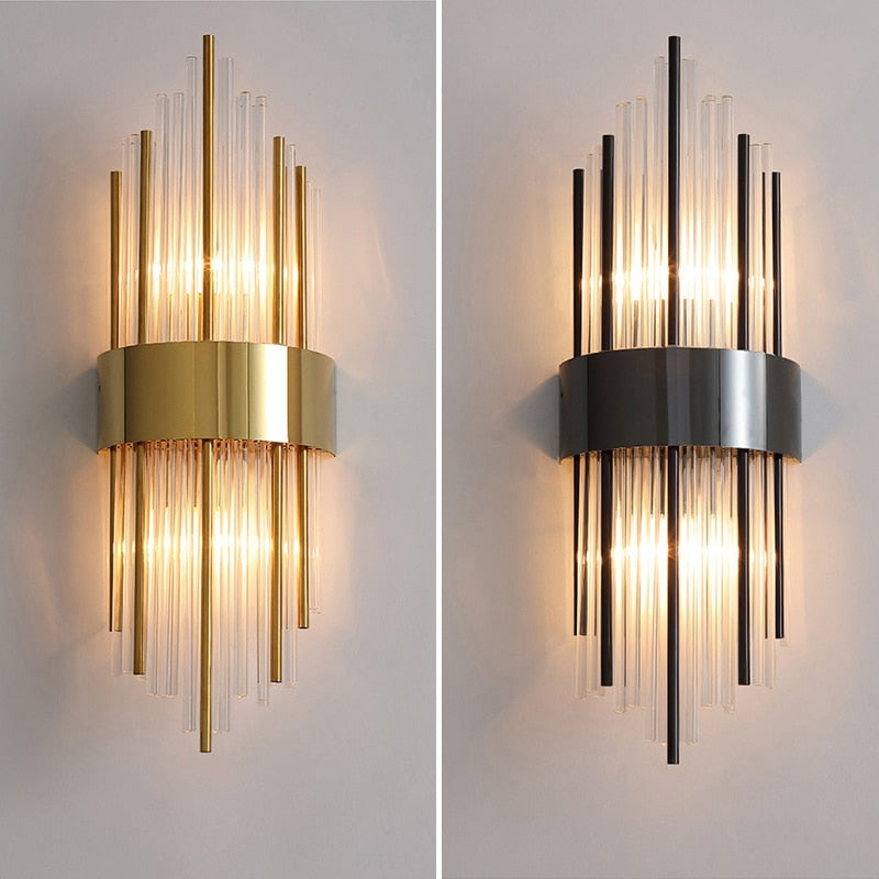 RadiantCrown – Lámpara de pared de cristal dorado con construcción duradera