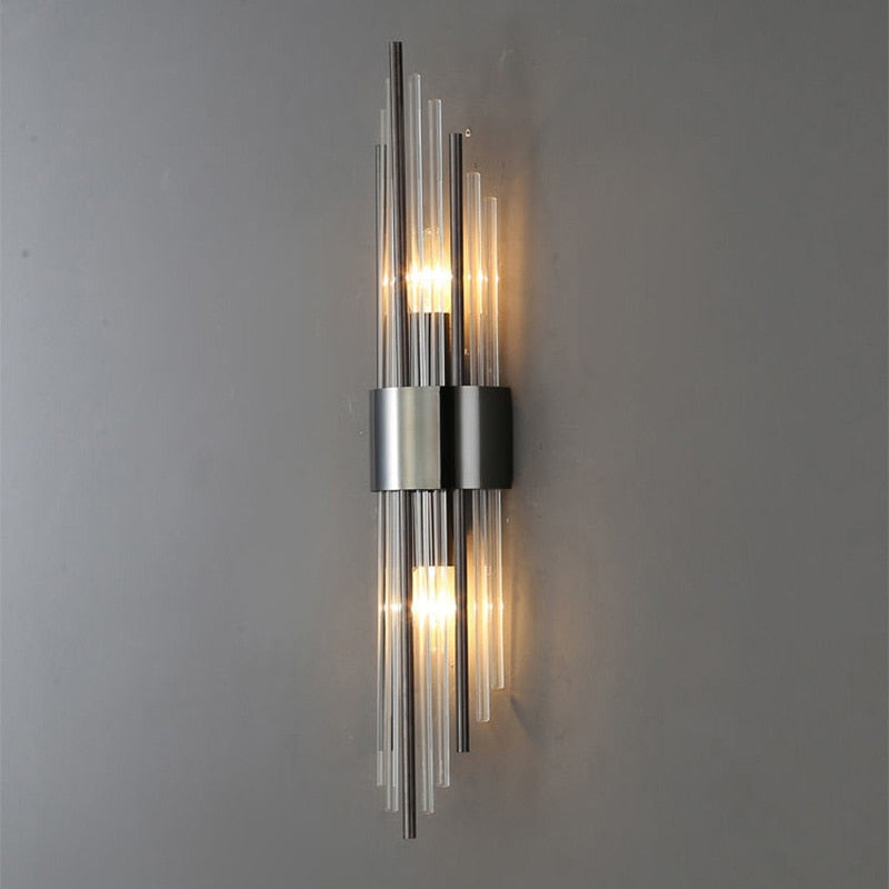RadiantCrown – Lámpara de pared de cristal dorado con construcción duradera