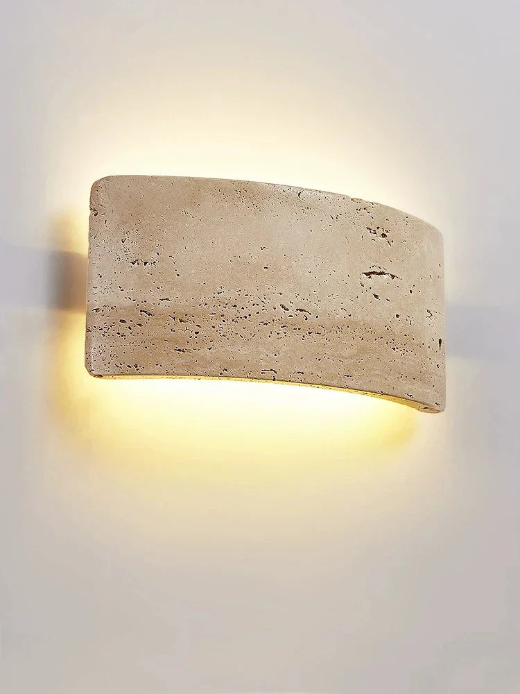 AuraGlow – Contemporary Wall Light Featuring Travertine and Glass