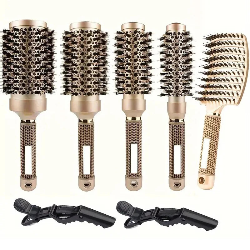 BlowOut Pro - Ensemble de brosses à cheveux rondes en poils de sanglier ionique pour un coiffage de qualité salon