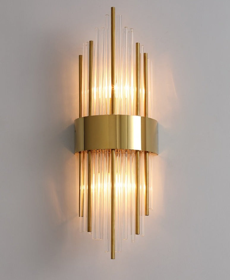 RadiantCrown – Lámpara de pared de cristal dorado con construcción duradera