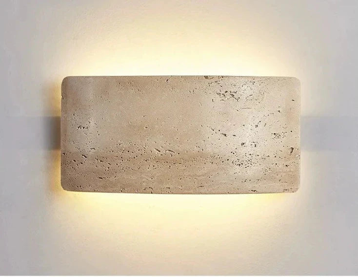 AuraGlow – Contemporary Wall Light Featuring Travertine and Glass