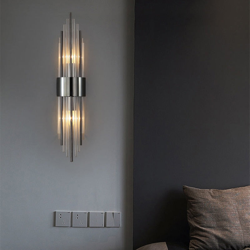RadiantCrown – Lámpara de pared de cristal dorado con construcción duradera