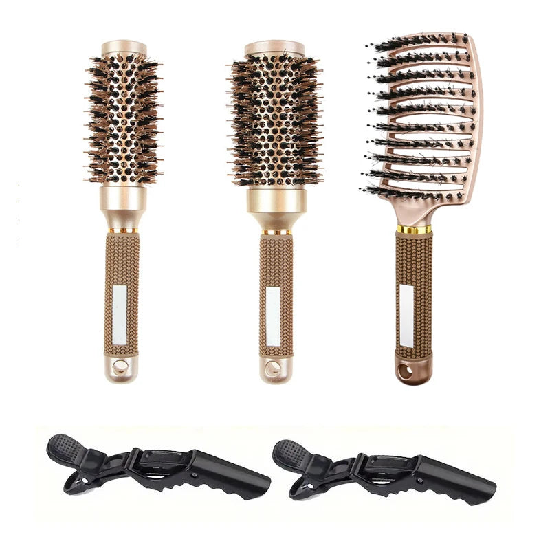 BlowOut Pro - Ensemble de brosses à cheveux rondes en poils de sanglier ionique pour un coiffage de qualité salon